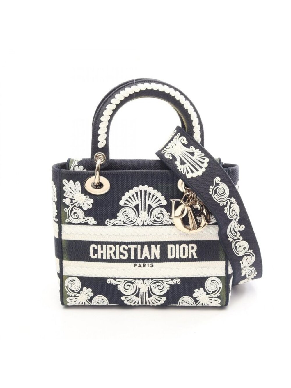 Dior Handbag Lady D-lite Cornelie Medium 2-Way Navy White Canvas